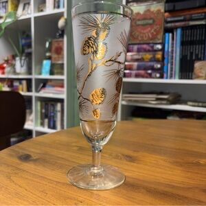 Libbey vintage 50s frosted Pilsner glasse, pine branch design